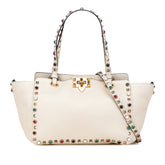Small Leather Rockstud Rolling Trapeze Satchel